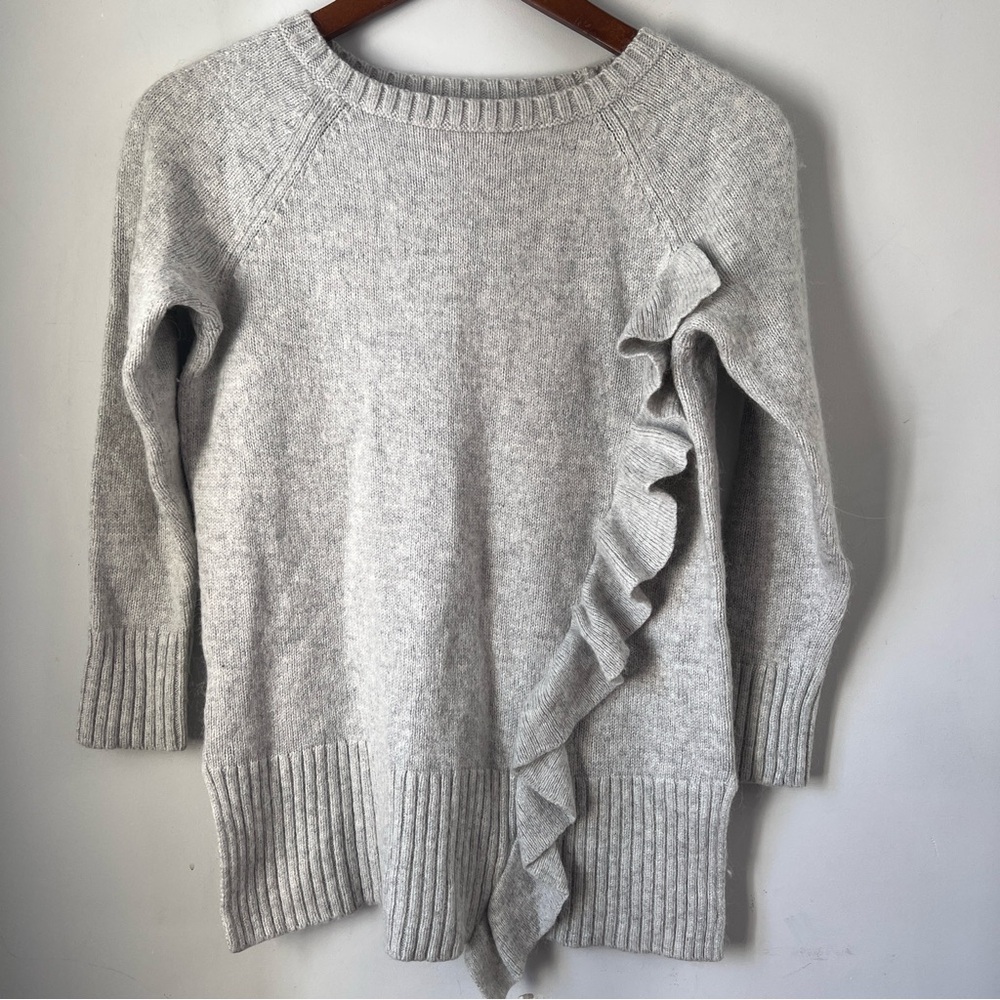Lou & Grey Gray Knit Crew Neck Sweater Alpaca Wool Blend Ruffle Womens Small
